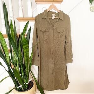 Sea Gypsies Tan Lyocell Button-Up Open Sides Shirt Dress Size Small